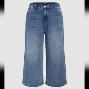 CIDER Denim Woman's Mid-Rise  Solid Pocket Baggy Wide Leg Jeans ~ Blue